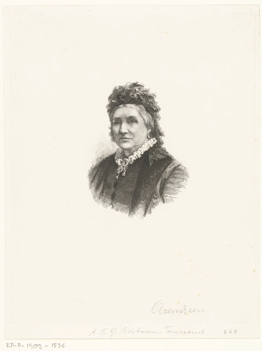 Portret van Anna Louisa Gertrude Bosboom-Toussaint by Petrus Johannes Arendzen, print, 1860-1886