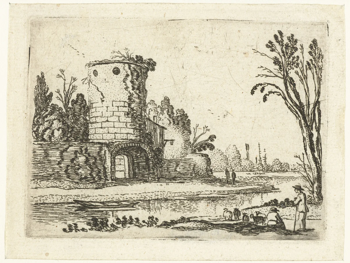 Ronde toren met een poort by Esaias van de Velde, print, 1614