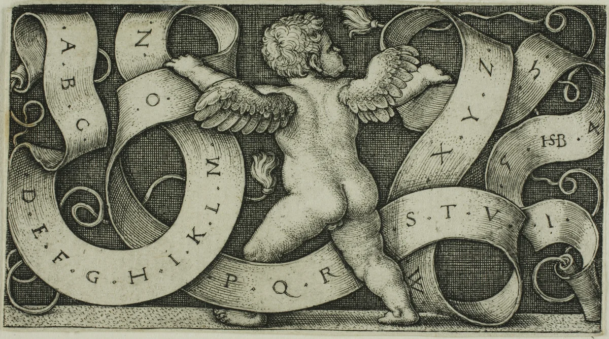 Genius with the Alphabet by Sebald Beham, print, 1542