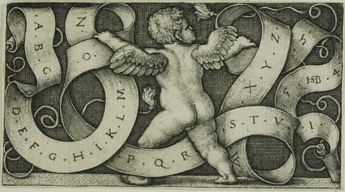 Genius with the Alphabet by Sebald Beham, print, 1542