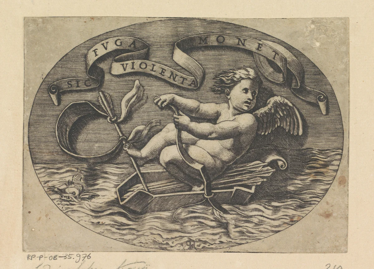 Amor ontsnapt over zee by Unknown, print, 1498-1532