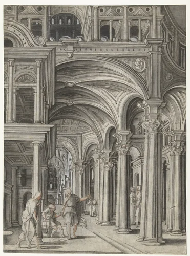 Petrus geneest de verlamde man in de tempel by Aertgen Claesz van Leyden, drawing, 1508-1564