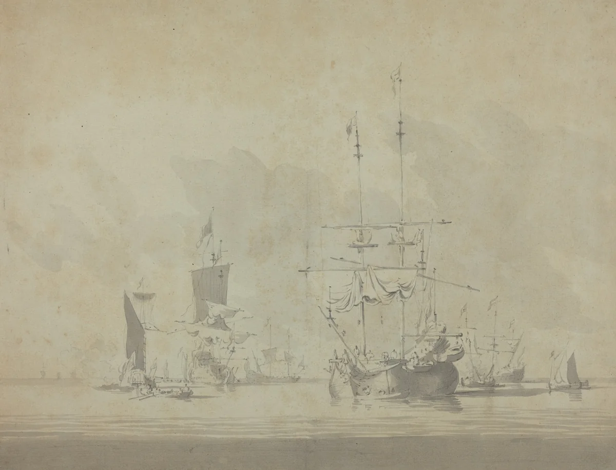 Marine by Willem van de Velde the Younger, drawing, 1633-1707