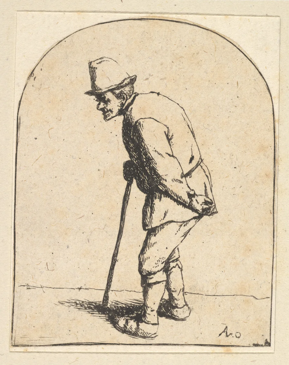 Peasant with Stick by Adriaen van Ostade, print, 1610-1685