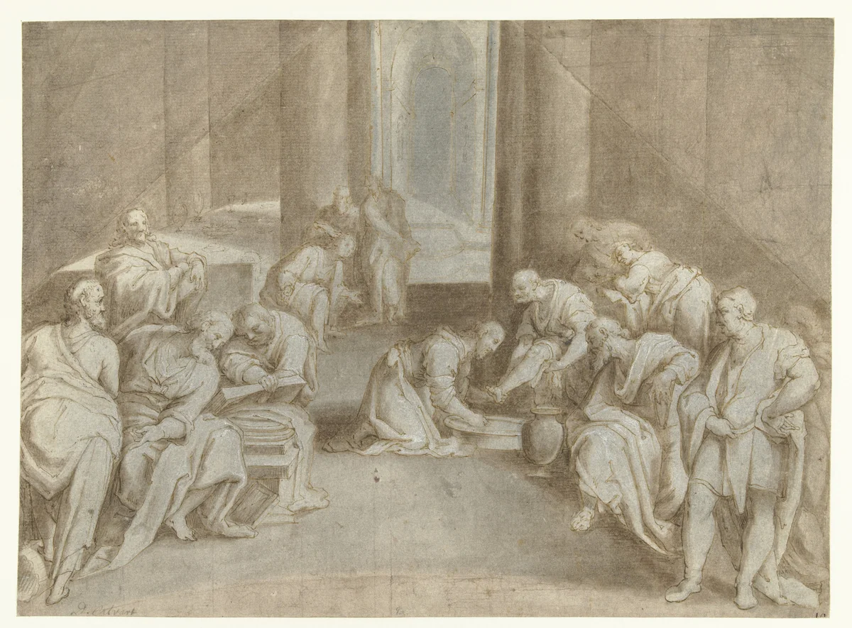 De voetwassing by Unknown, drawing, 1550-1640