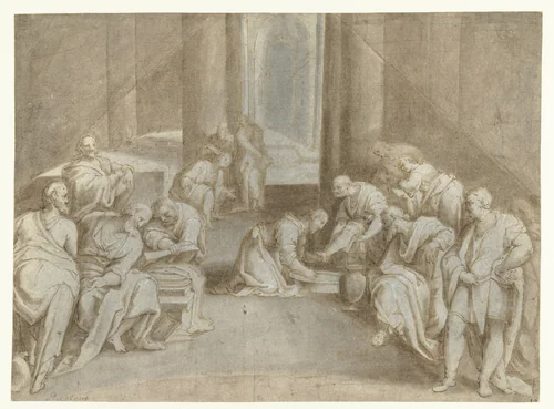 De voetwassing by Unknown, drawing, 1550-1640