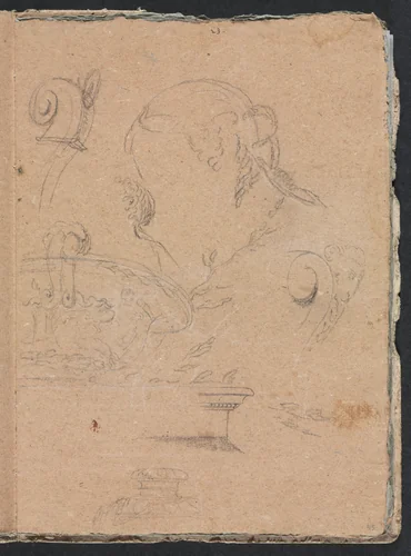 Verona Sketchbook: Architectural motifs with female head (page 45) by Francesco Lorenzi, book, 1760