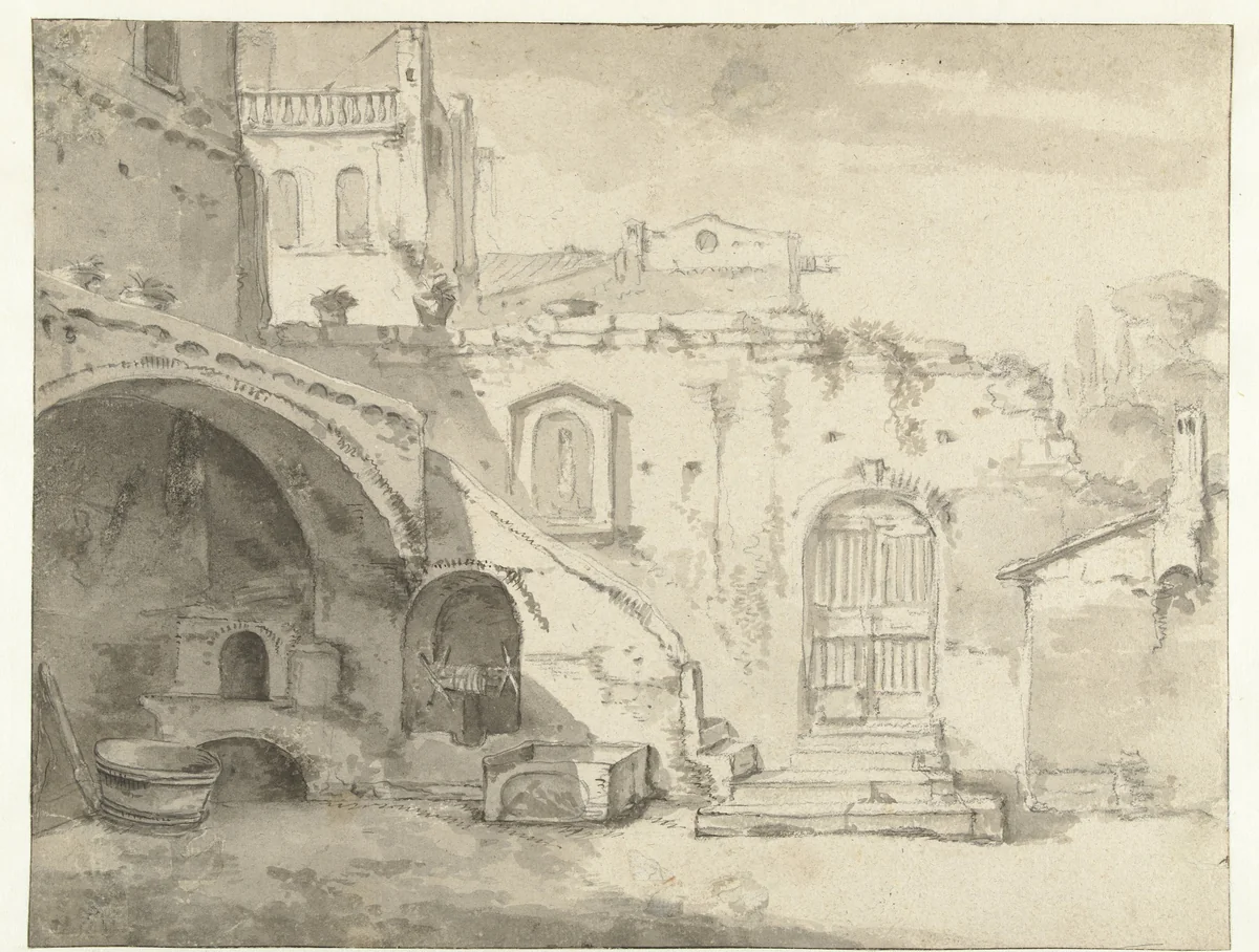 Romeinse binnenplaats by Thomas Wijck, drawing, 1644-1653
