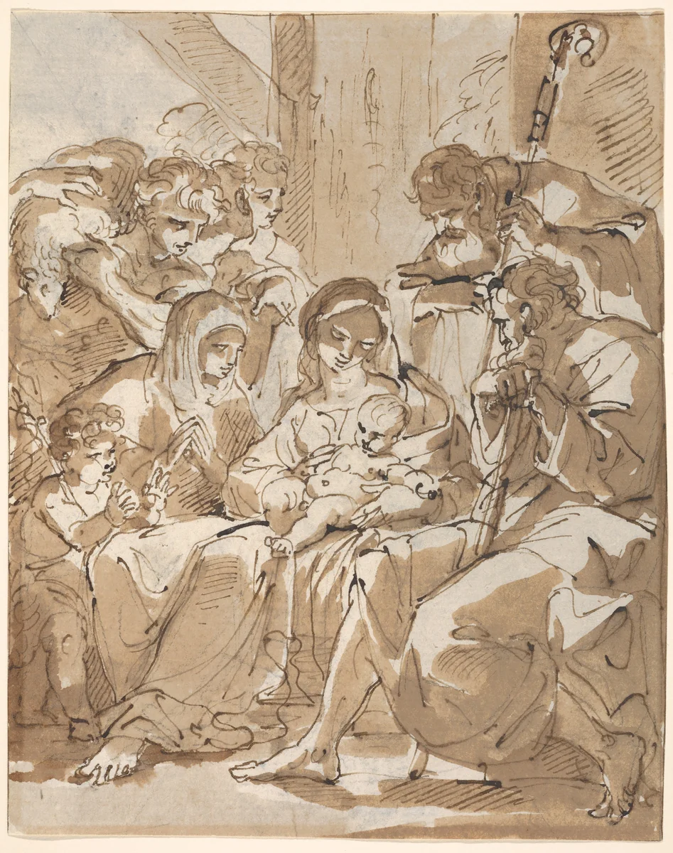 Adoration of the Shepherds by Ubaldo Gandolfi, drawing, 1750-1800
