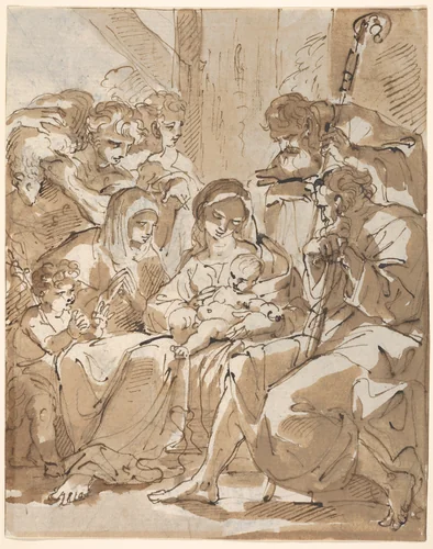 Adoration of the Shepherds by Ubaldo Gandolfi, drawing, 1750-1800