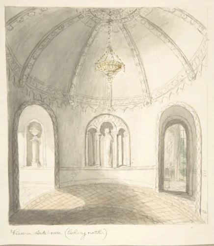 Lea Castle, Worcestershire, View in Ante-room, Looking North by John Carter, drawing, 1811-1821