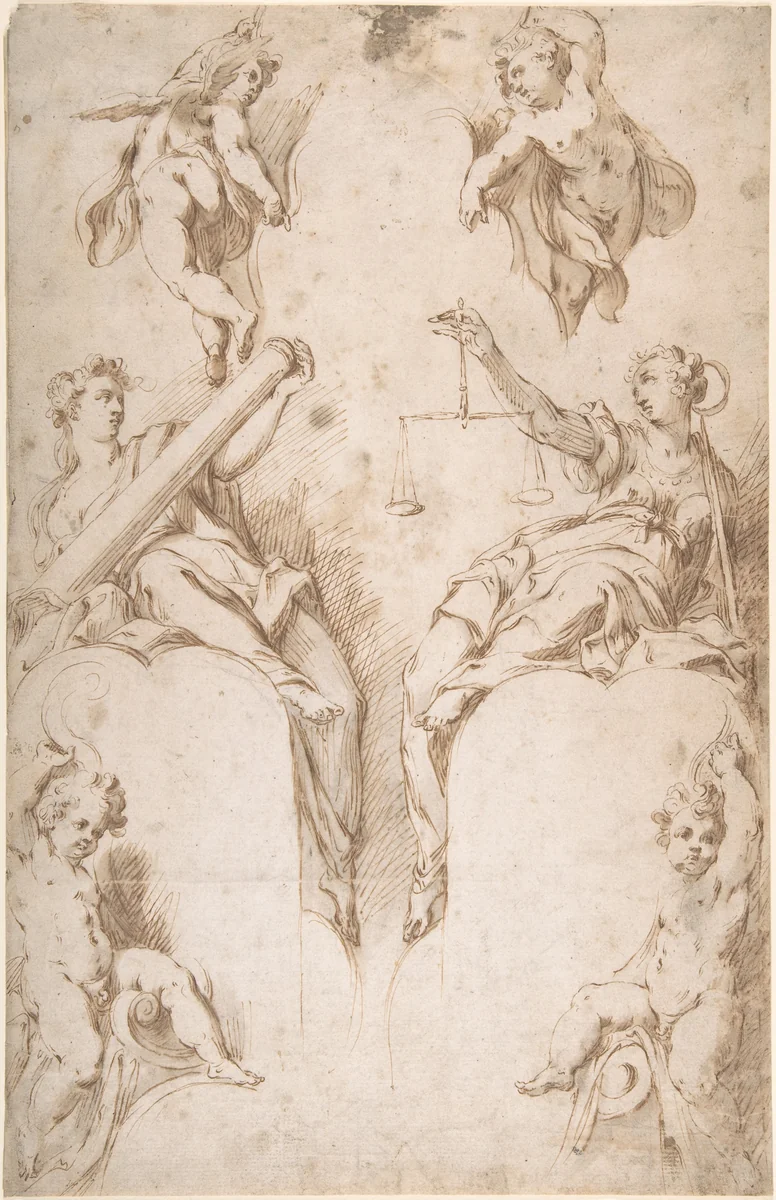 Fortitude and Justice by Hans Speckaert, drawing, 1560-1577