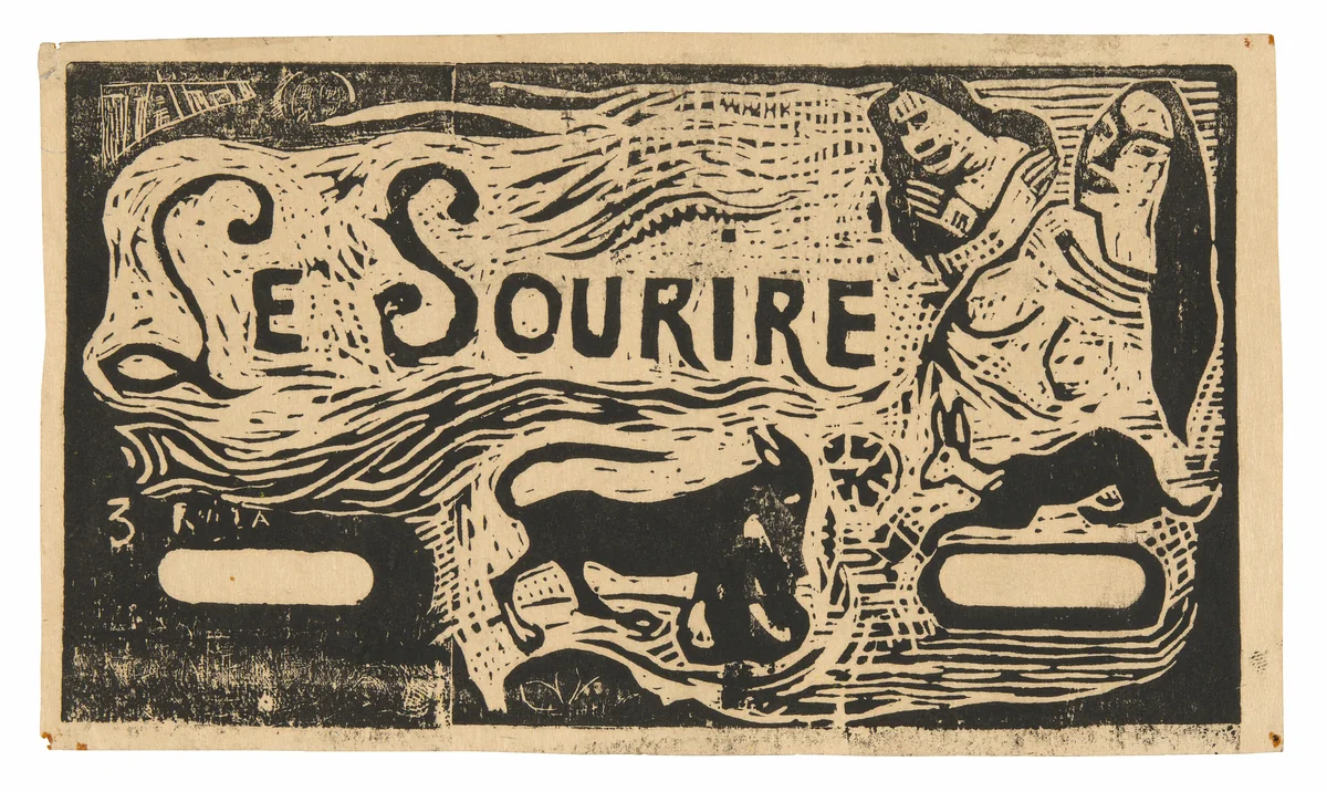 Fox, Busts of Two Women, and a Rabbit, headpiece for Le sourire by Paul Gauguin, print, 1899-1900