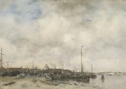 Gezicht op een stad by Jacob Maris, drawing, 1882