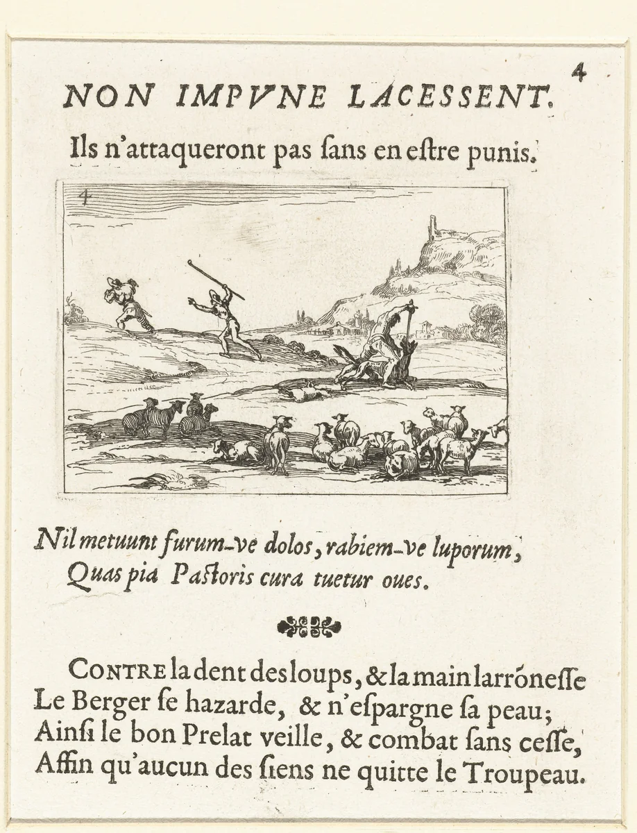 Herders verdedigen hun kudde by Jacques Callot, print, 1621-1635