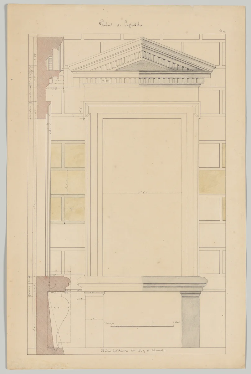 Exterior Window Bay from the Farnese Palace of Caprarola, Preparatory Study for the 'Oeuvres Complètes de Jacques Barozzi de Vignole' by François Debret, drawing, 1815-1823