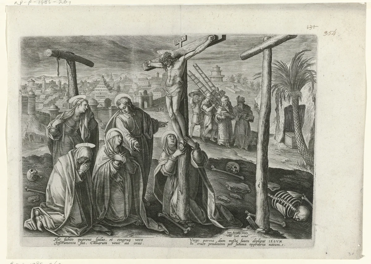 Christus, gestorven aan het kruis by Unknown, print, 1585-1586