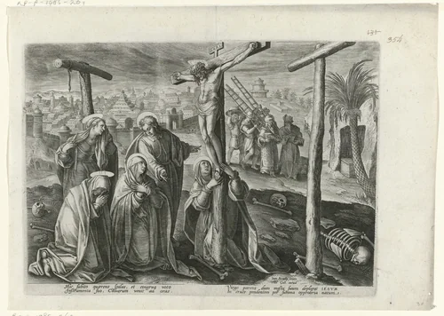 Christus, gestorven aan het kruis by Unknown, print, 1585-1586