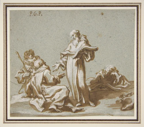 Scene with Four Figures of Monks Discoursing by Paolo Gerolamo Piola, drawing, 1666-1724
