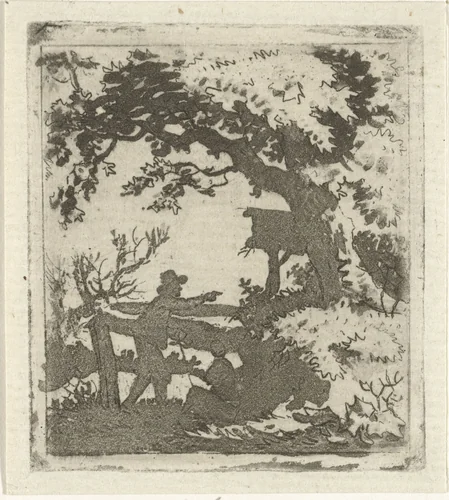 Landschap met twee personen by Hermanus Fock, print, 1781-1822