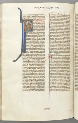 Fol. 453v, Colossians, historiated initial P, Paul standing talking to the bust of God above by Unknown, book, 1270-1300