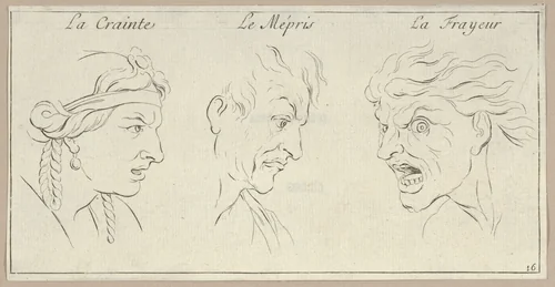 Le Crainte, Le Mépris, La Frayeur, from "Caractères des passions, gravés sur les desseins de l'illustre Monsieur le Brun" by Sébastien Le Clerc, print, 1695-1720