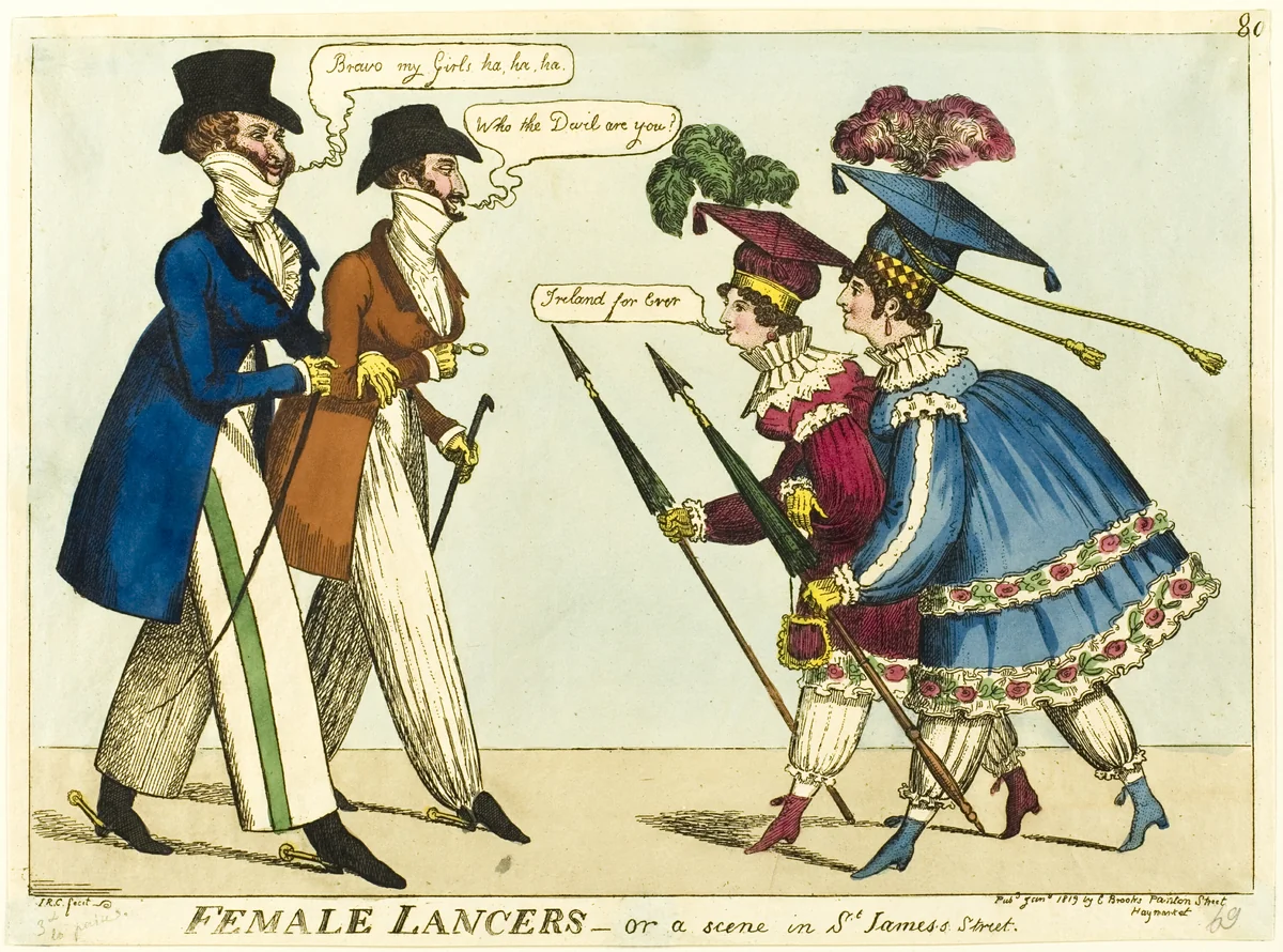 Female Lancers - or A Scene in St. James's Street by Isaac Robert Cruikshank, print, 1819