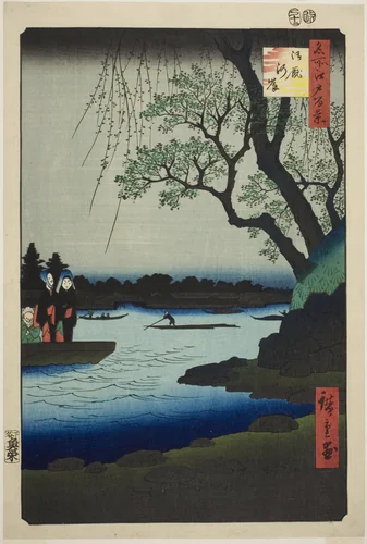 Oumayagashi, from the series "One Hundred Famous Views of Edo (Meisho Edo hyakkei)" by Utagawa Hiroshige (歌川広重), print, 1857