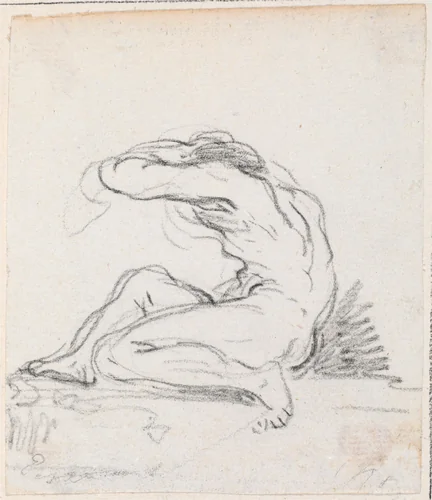 Seated Male Nude with Arm over Head, Seen from the Side by Hubert Robert, drawing, 1754-1765