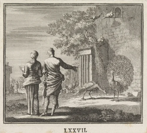 Embleem: pauw by Jan Luyken, print, 1695-1705