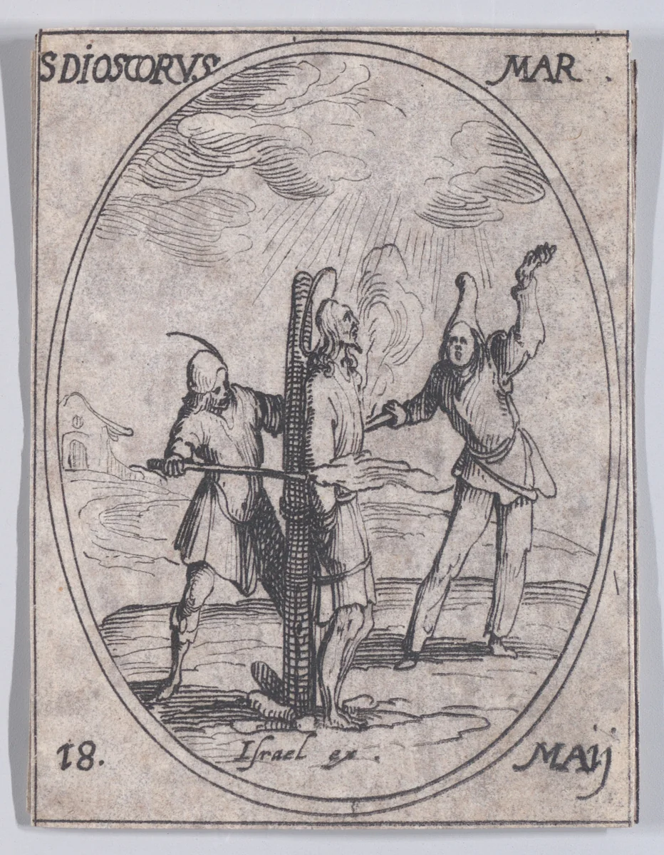 S. Discore, martyr (St. Discorus, Martyr), May 18th, from "Les Images De Tous Les Saincts et Saintes de L'Année" (Images of All of the Saints and Religious Events of the Year) by Jacques Callot, print, 1636