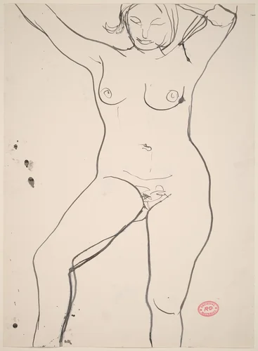 Untitled [standing female nude with arms raised] by Richard Diebenkorn, drawing, 1955-1967