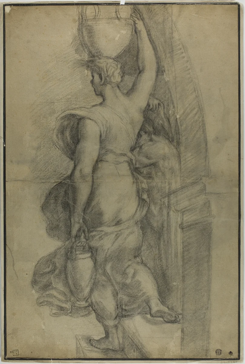 Woman Carrying Water Jar by Raffaello Sanzio, drawing, 1600-1699