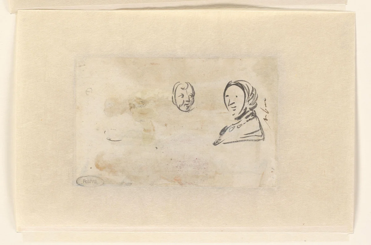 Twee schetsen van hoofden by anonymous, drawing, 1600-1699