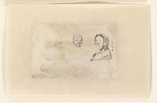 Twee schetsen van hoofden by anonymous, drawing, 1600-1699