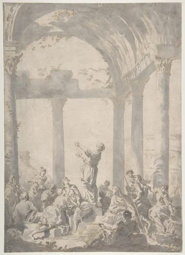 Saint Paul Preaching in Athens by Giovanni Paolo Panini, drawing, 1733