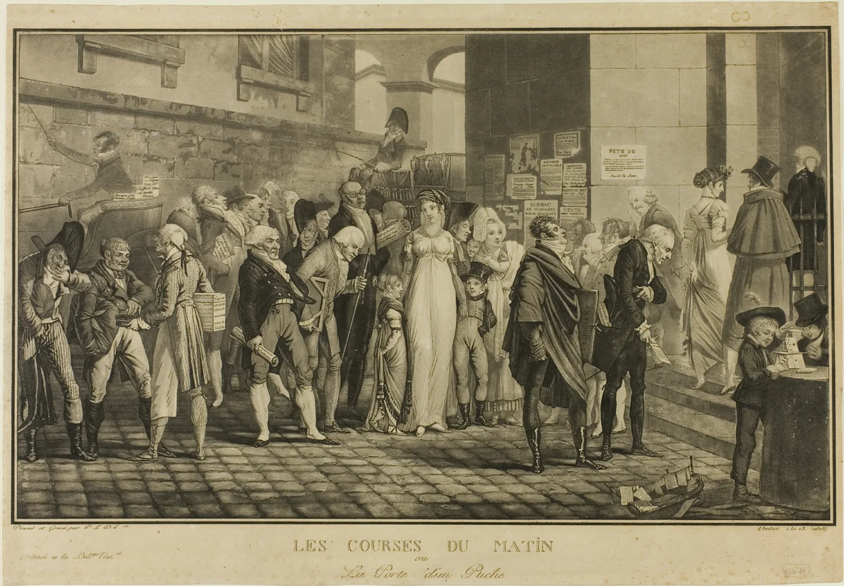 At the Door of a Wealthy Home by Philibert Louis Debucourt, print, 1805