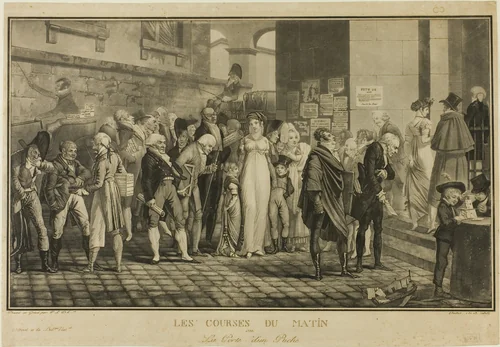 At the Door of a Wealthy Home by Philibert Louis Debucourt, print, 1805