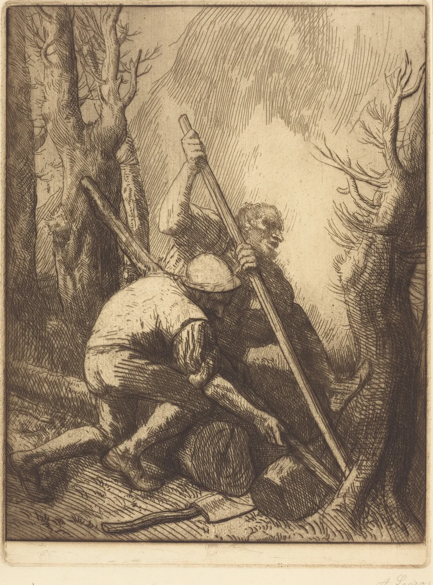 Woodcutters, 3rd plate (Les bucherons) by Alphonse Legros, print, 1837-1911