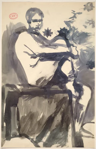 Untitled [female nude seated on model stand] by Richard Diebenkorn, drawing, 1955-1967