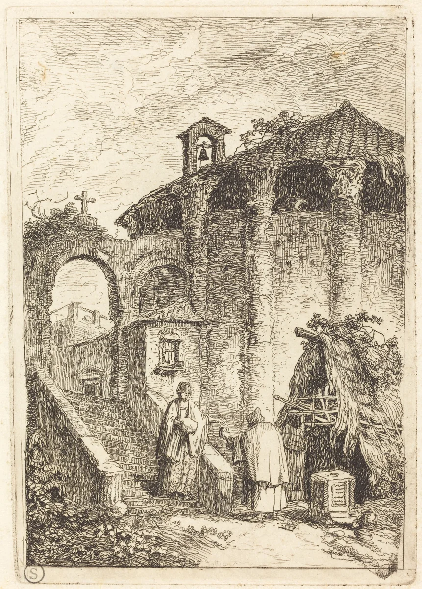 The Ancient Temple by Hubert Robert, print, 1763-1764