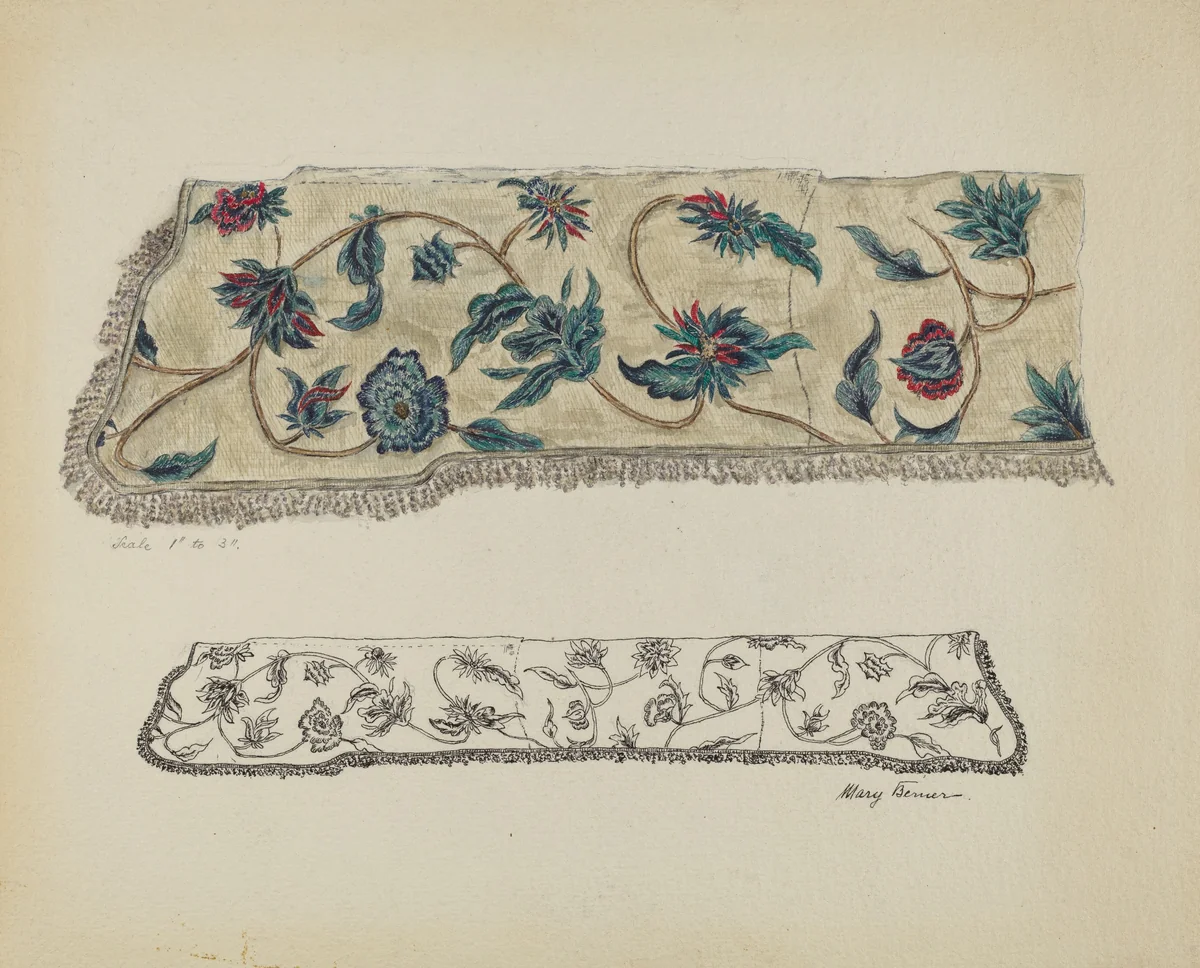Crewel Embroidery for Bed Hanging by Mary Berner, index of american design, 1936