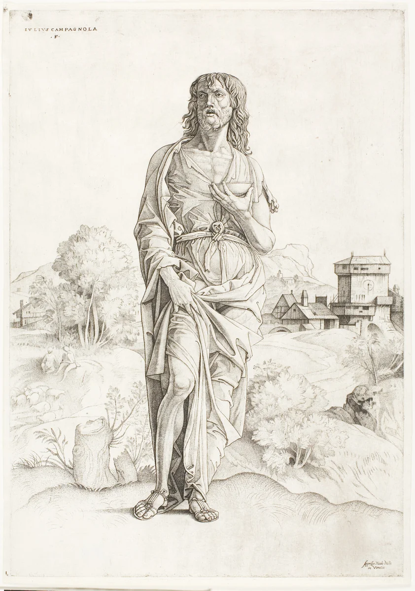 Saint John the Baptist by Giulio Campagnola, print, 1500-1510