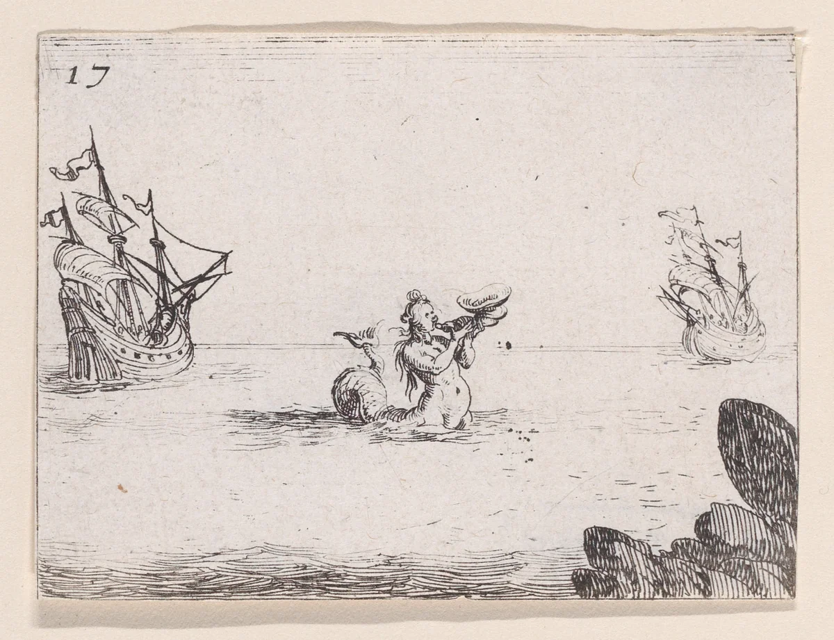 Une Sirène entre Deux Vaisseaux (A Siren between Two Ships), plate 17 from "Lux Claustri ou La Lumière du Cloitre" (The Light of the Cloisters) by Jacques Callot, print, 1621-1635