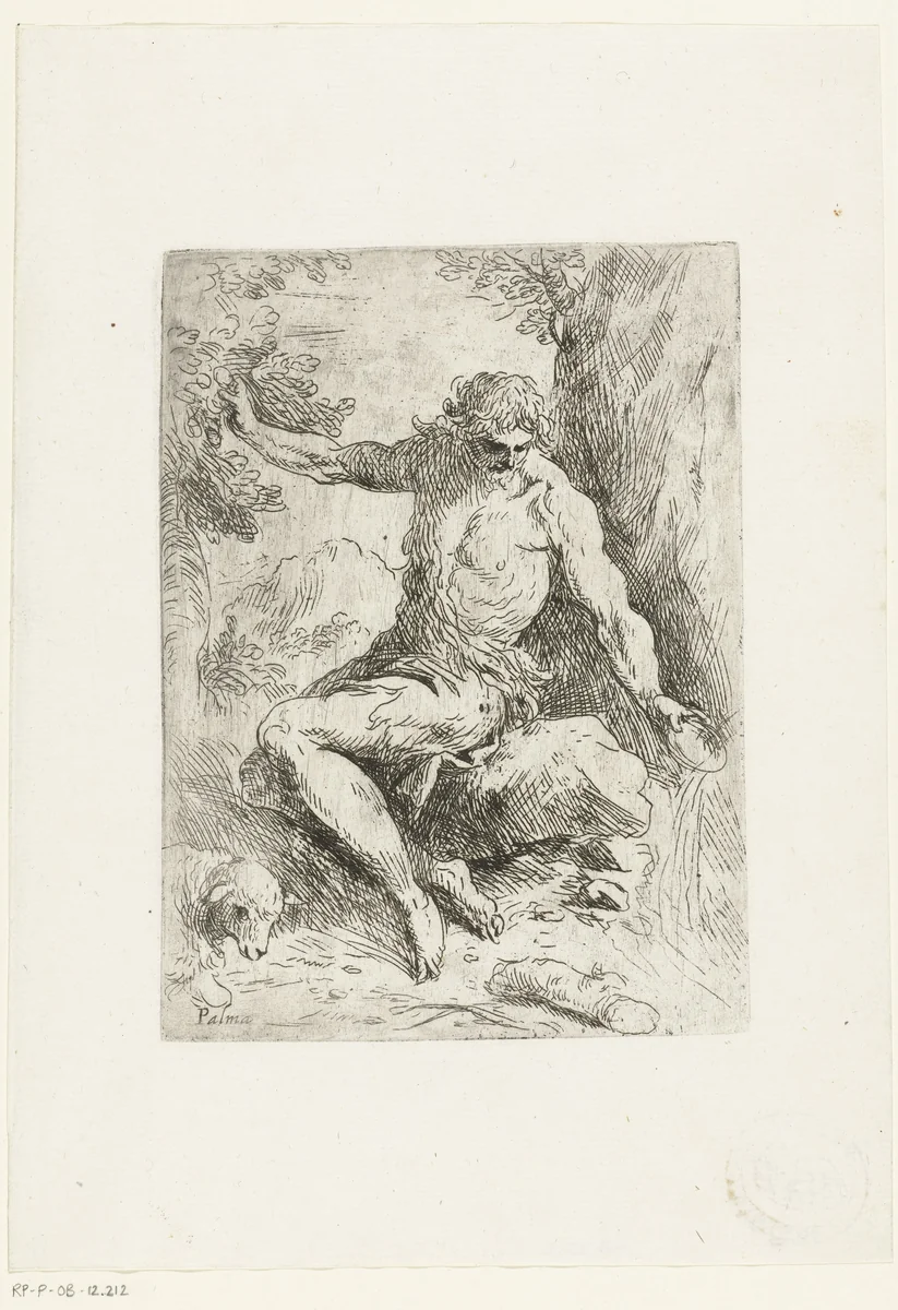 Johannes de Doper in de wildernis by Unknown, print, 1554-1611