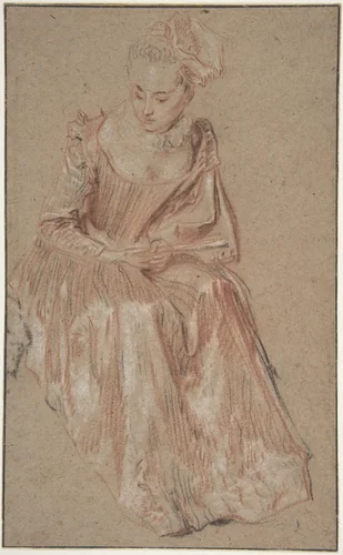 Seated Woman Holding a Fan by Antoine Watteau, drawing, 1712-1722