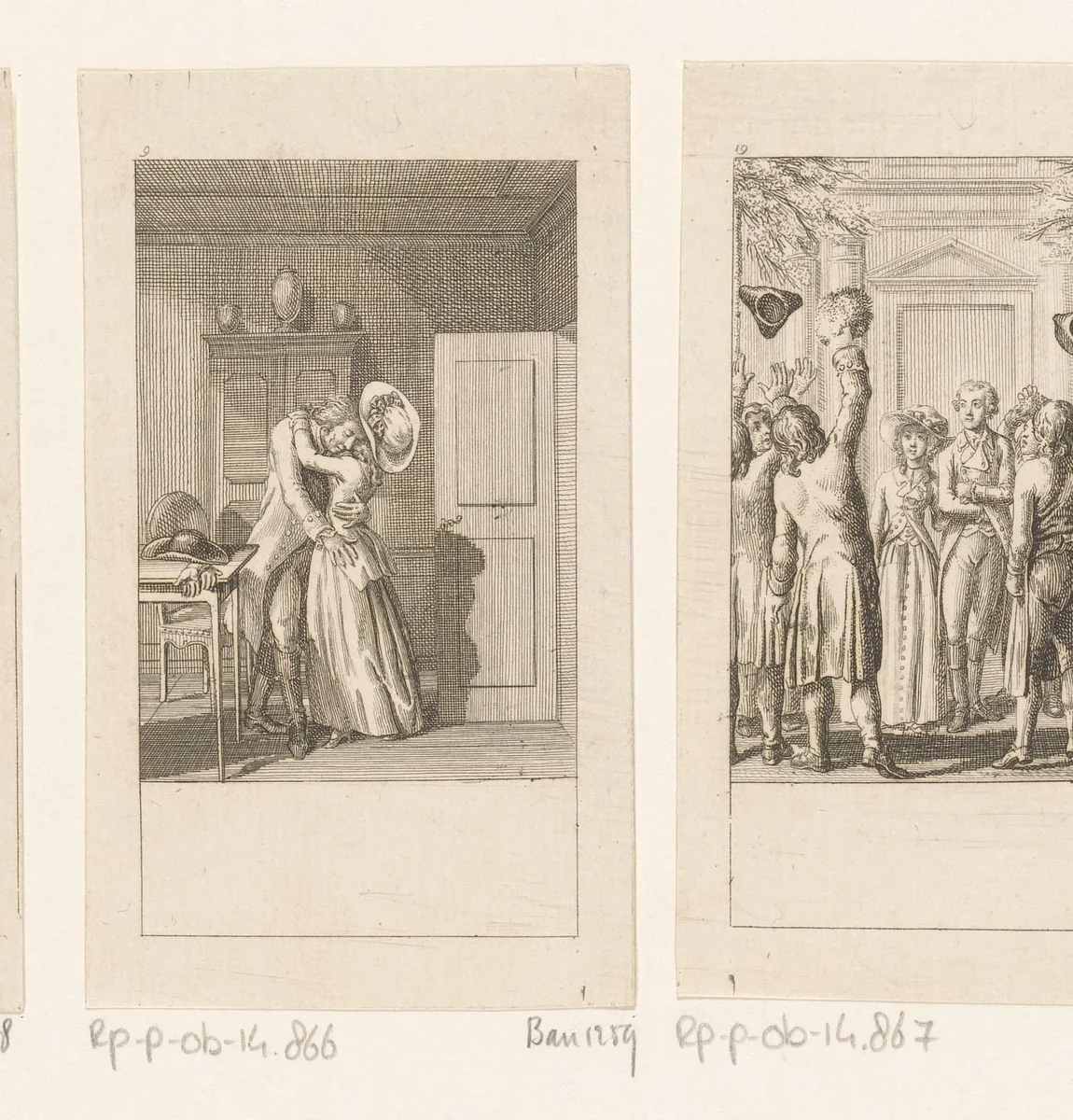 Walstein en Caroline in innige omhelzing by Daniel Nikolaus Chodowiecki, print, 1786