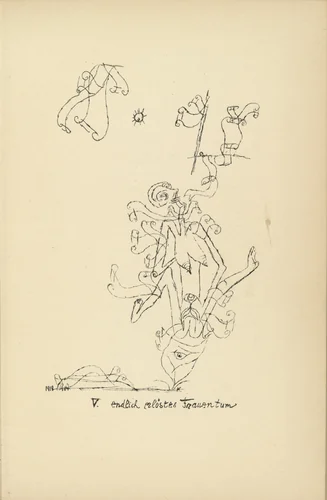 Womanhood Finally Redeemed (plate facing page 52) from Potsdamer Platz oder Die Nächte des neuen Messias. Ekstatische Visionen (Potsdamer Platz or The Nights of the New Messiah. Ecstatic Visions) by Paul Klee, illustrated book, 1919