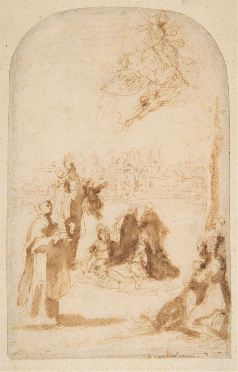 Saint Hyacinth Walking on the Waters by Francesco Vanni, drawing, 1599-1600