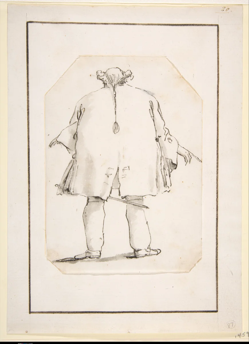 Caricature of a Fat Man, Seen From Behind by Giovanni Battista Tiepolo, drawing, 1755-1765